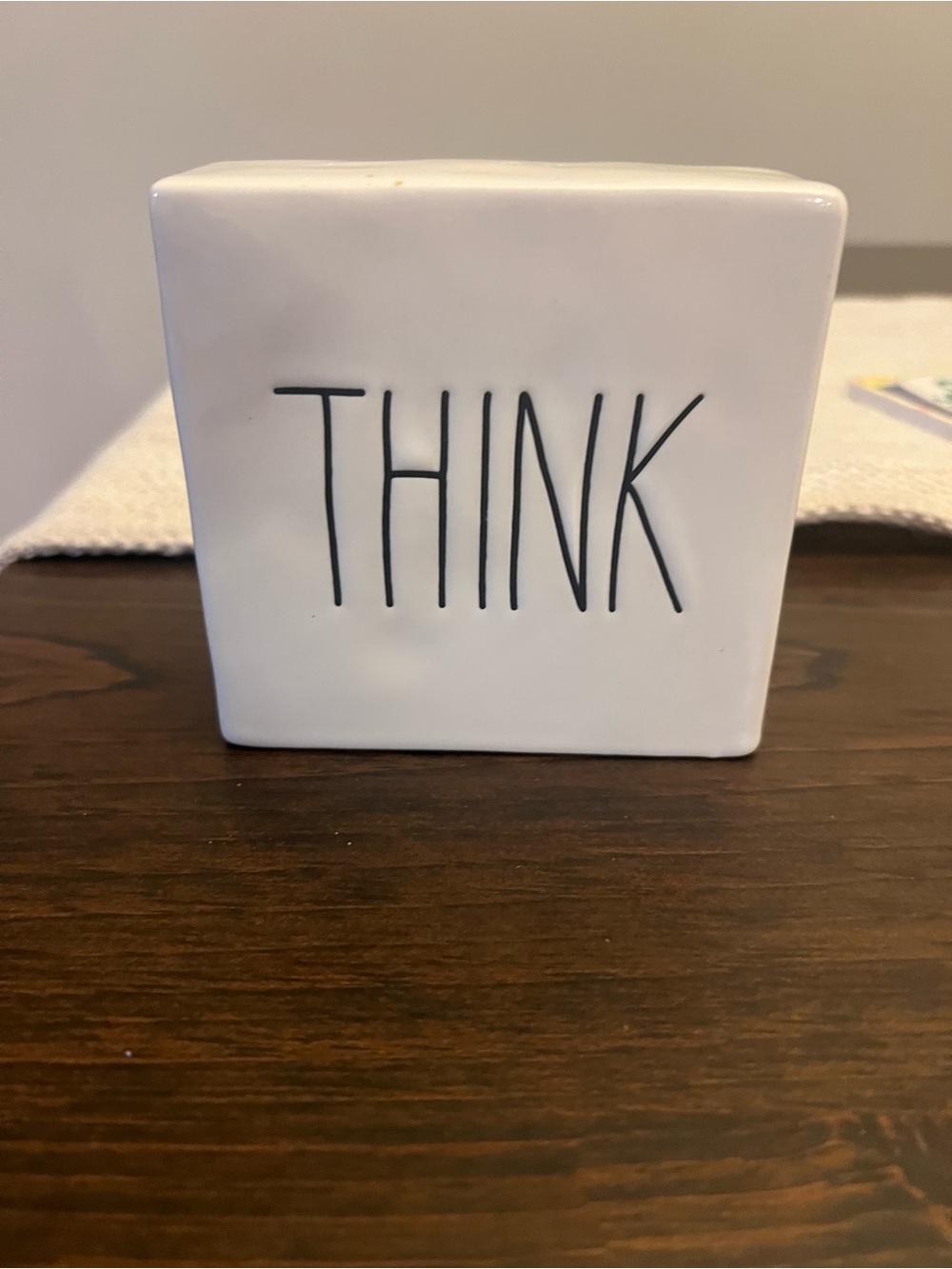 Rae Dunn “THINK' “EVOLVE”Ceramic Block Decor - White